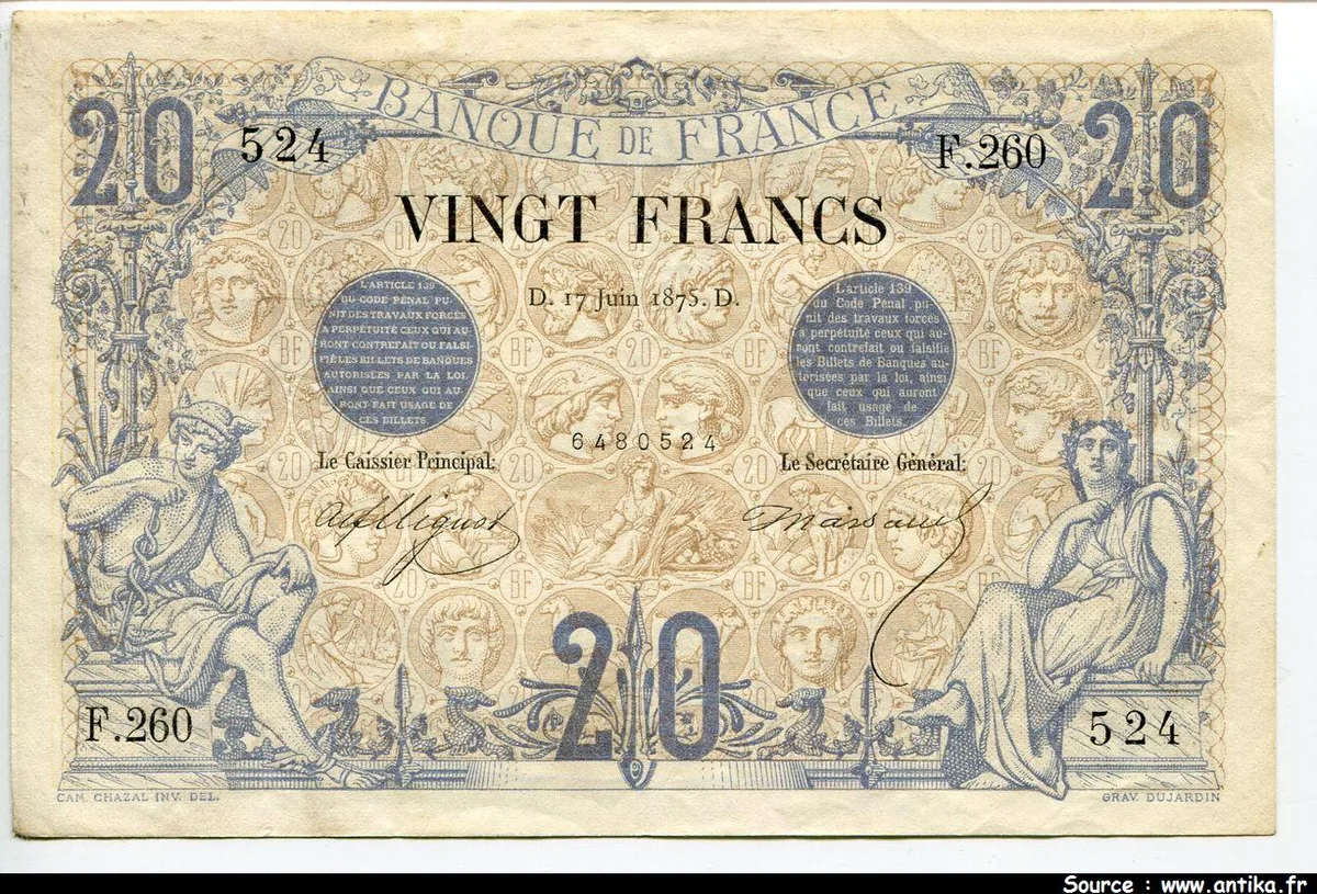 20 FRANCS NOIR - Type 1873