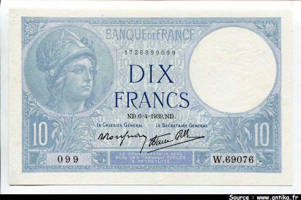 10 FRANCS MINERVE - Type 1915 modifié