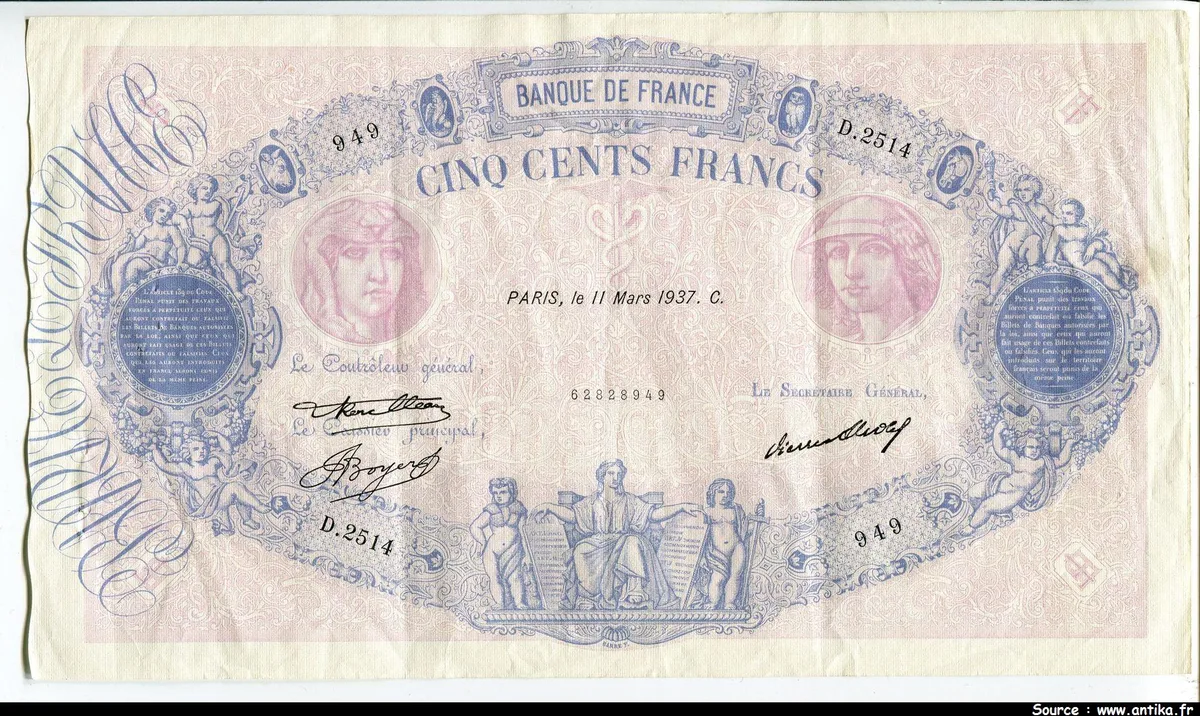 500 FRANCS BLEU & ROSE - Type 1888
