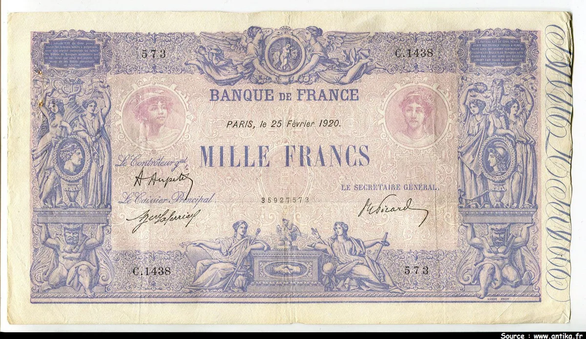 1000 FRANCS BLEU & ROSE - Type 1889