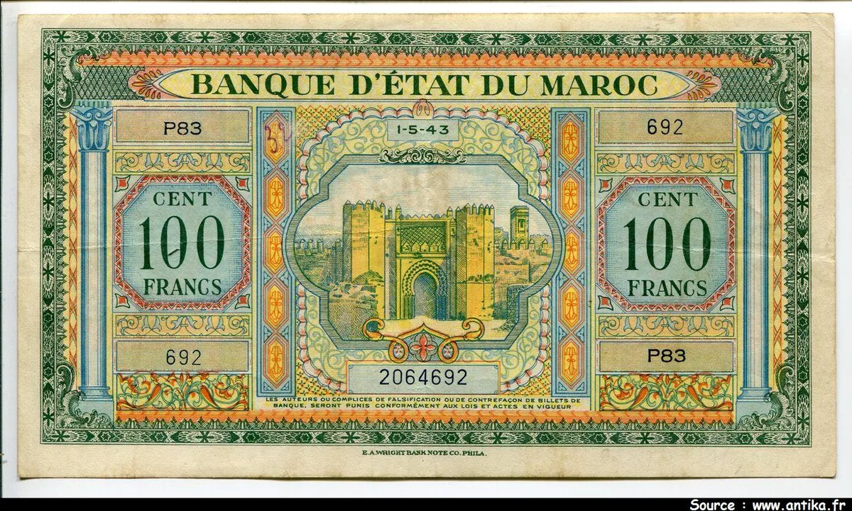 100 FRANCS Type USA Porte de Meknès