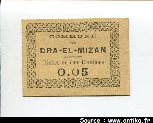 5 CENTIMES Commune de DRA-EL-MIZAN