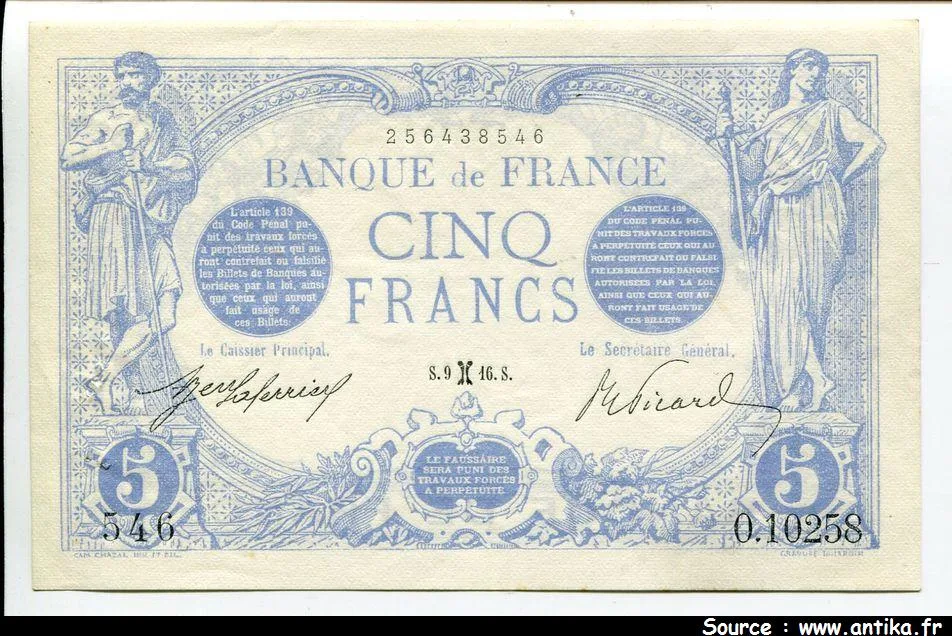 5 FRANCS BLEU - Type 1905