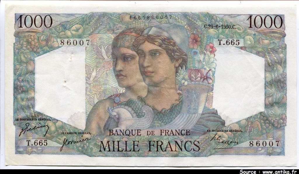 1000 FRANCS MINERVE & HERCULE - Type 1945