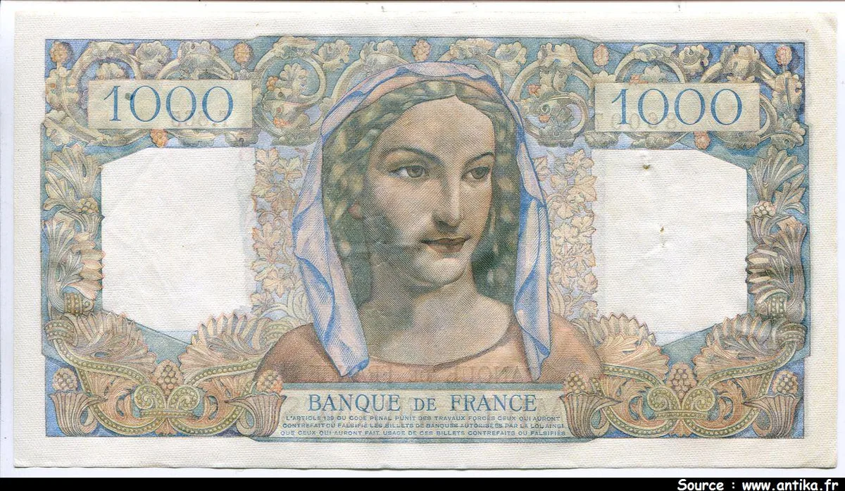 1000 FRANCS MINERVE & HERCULE - Type 1945