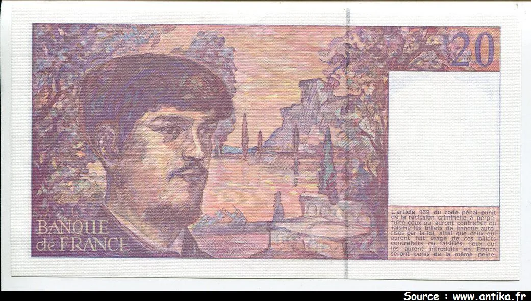 20 FRANCS DEBUSSY - Type 1980 à fil sécurité
