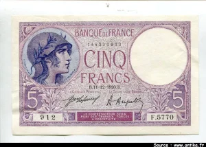 5 FRANCS VIOLET - Type 1917
