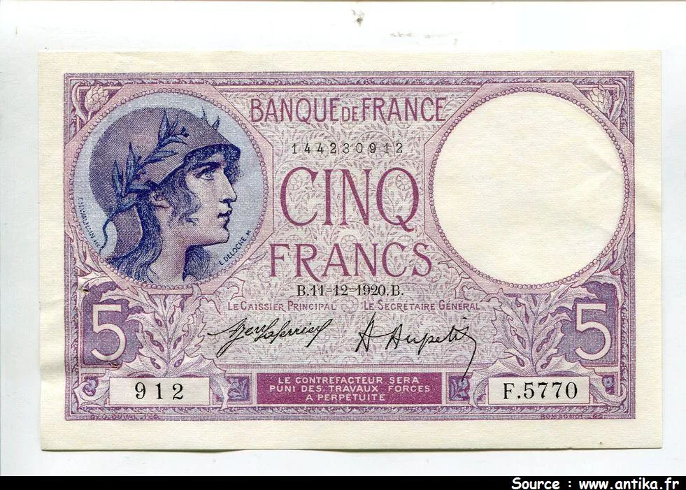 5 FRANCS VIOLET - Type 1917