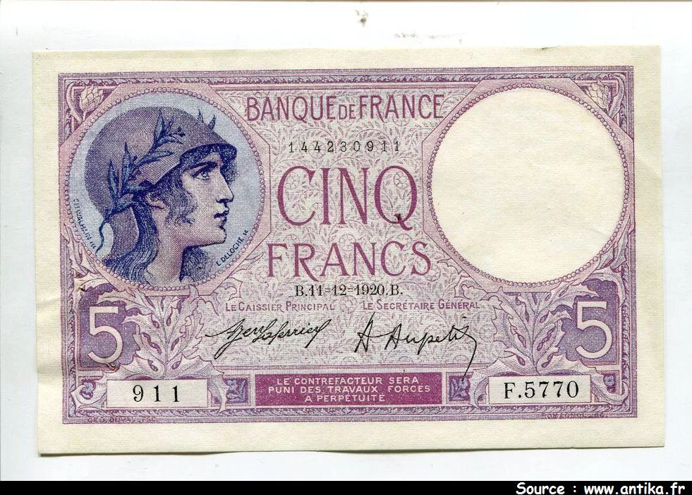 5 FRANCS VIOLET - Type 1917