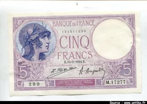5 FRANCS VIOLET - Type 1917