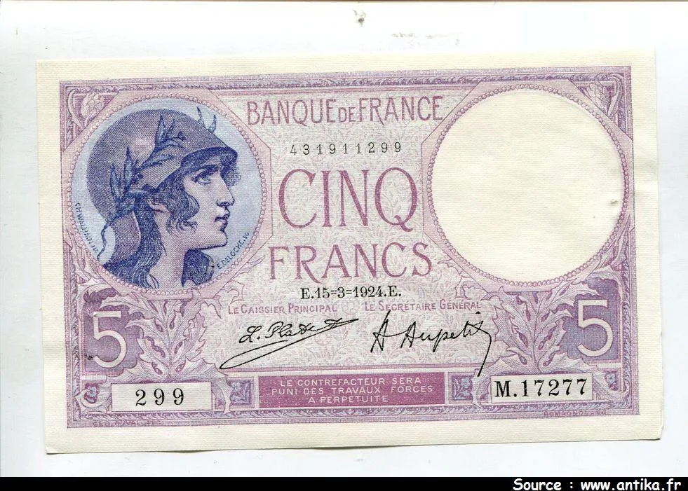 5 FRANCS VIOLET - Type 1917