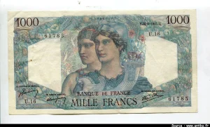 1000 FRANCS MINERVE & HERCULE - Type 1945