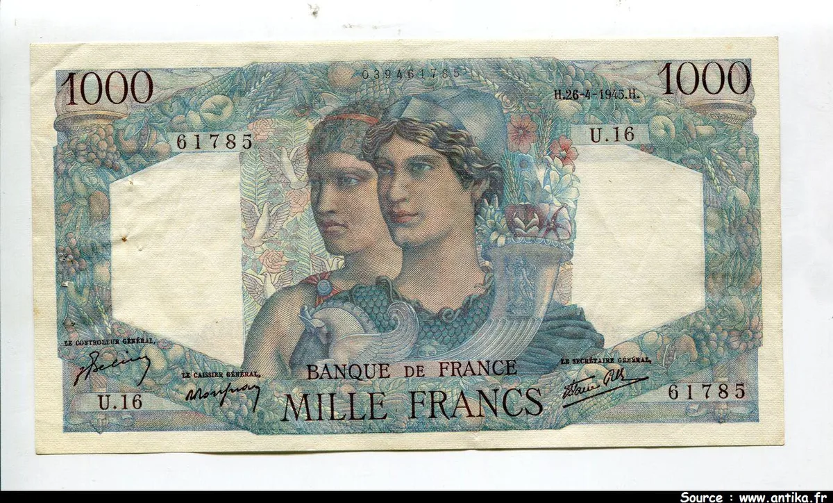1000 FRANCS MINERVE & HERCULE - Type 1945