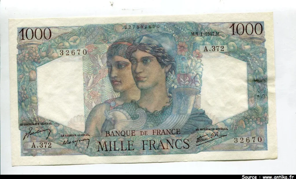1000 FRANCS MINERVE & HERCULE - Type 1945