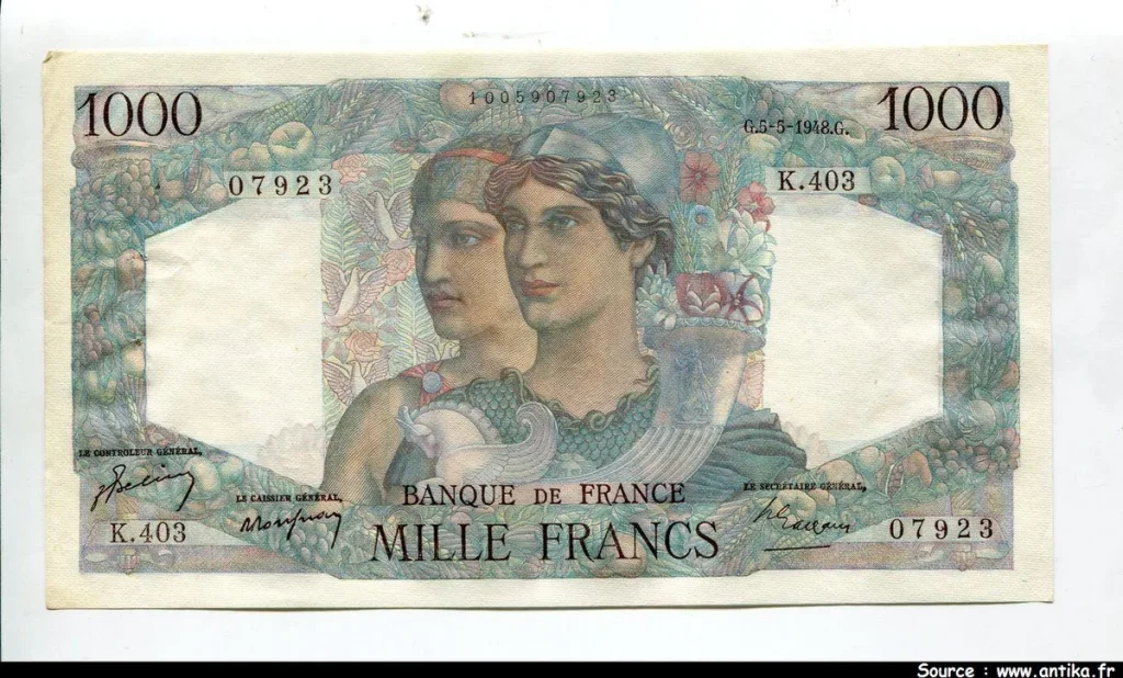 1000 FRANCS MINERVE & HERCULE - Type 1945