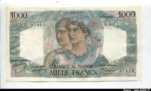 1000 FRANCS MINERVE & HERCULE - Type 1945