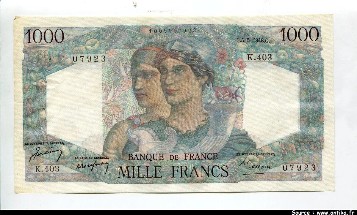1000 FRANCS MINERVE & HERCULE - Type 1945