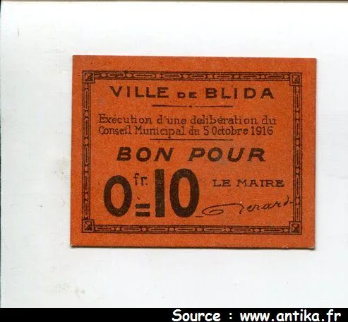 10 CENTIMES Ville de BLIDA