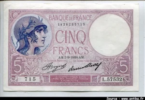 5 FRANCS VIOLET - Type 1917