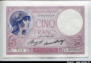 5 FRANCS VIOLET - Type 1917