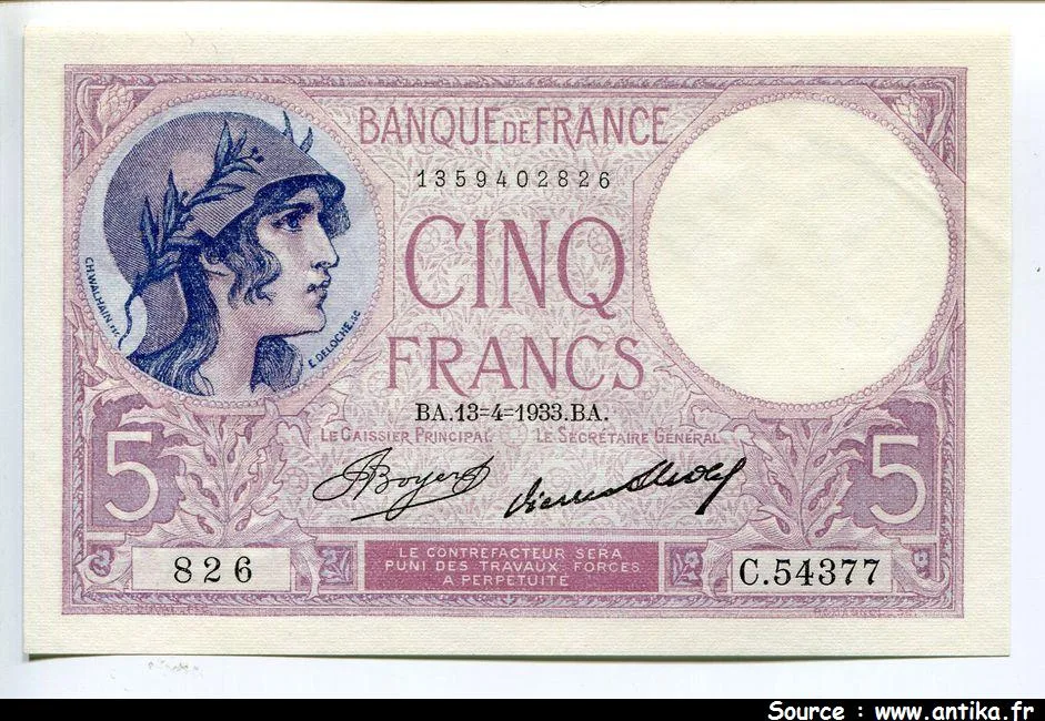 5 FRANCS VIOLET - Type 1917