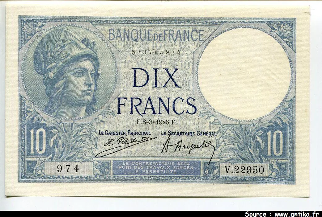 10 FRANCS MINERVE - Type 1915