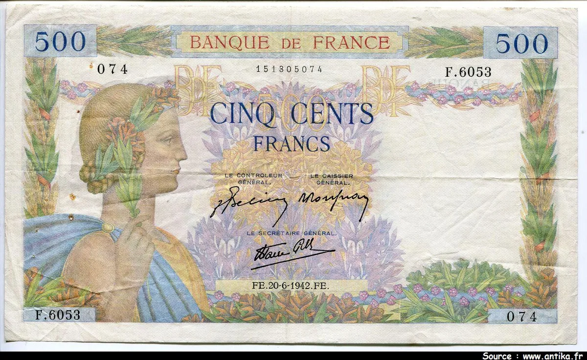500 FRANCS LA PAIX - Type 1939