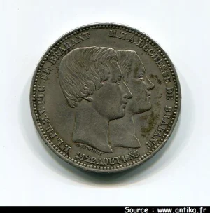 5 FRANCS Argt Mariage Duc & Duchesse de Brabant