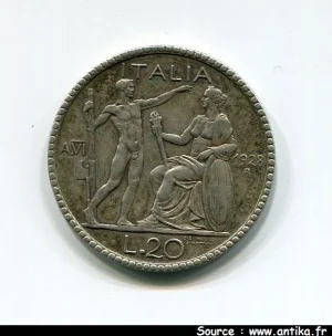 20 LIRE Argt VICTOR EMMANUEL III 15,01 gr Rome