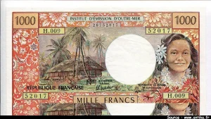 1000 Frs Jeune fille couronnée de fleurs & Huttes PAPEETE Alph:H.009