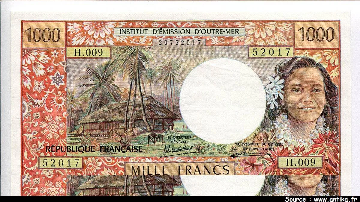 1000 Frs Jeune fille couronnée de fleurs & Huttes PAPEETE Alph:H.009