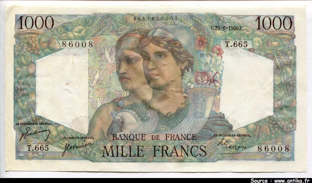 1000 FRANCS MINERVE & HERCULE - Type 1945