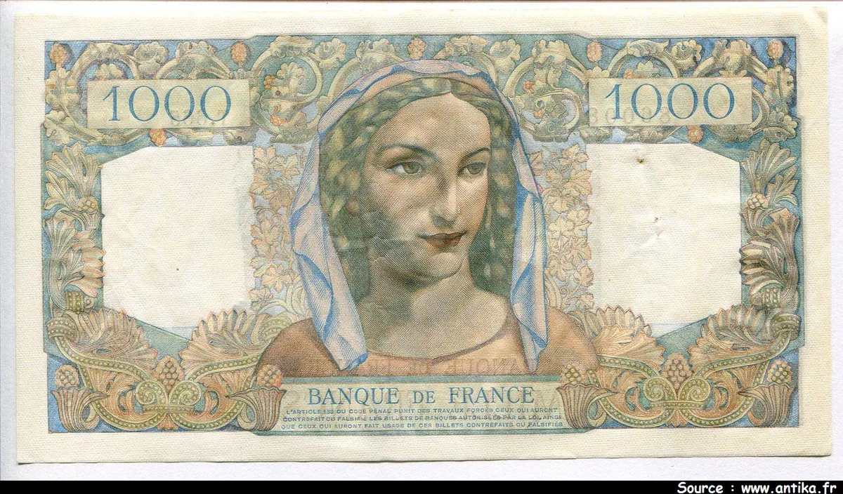1000 FRANCS MINERVE & HERCULE - Type 1945