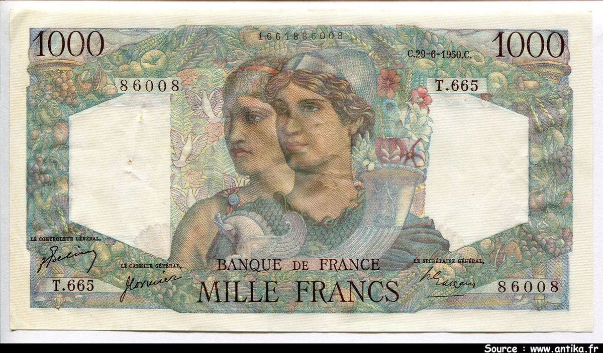 1000 FRANCS MINERVE & HERCULE - Type 1945