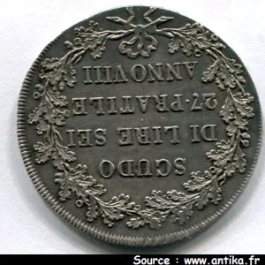 SCUDO de 6 LIRE Argt AN VIII PCGS AU5 55