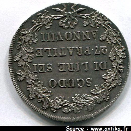 SCUDO de 6 LIRE Argt AN VIII PCGS AU5 55