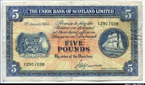 5 Pounds Voilier The Union Bank of Scotland Limited RARE
