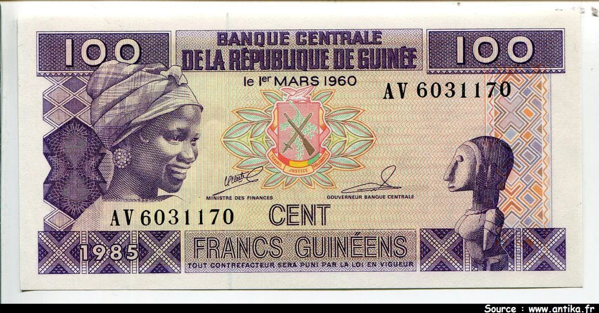 100 Frs Guinéens Jeune Fille & Statuette * * * * * * * * * PROMO