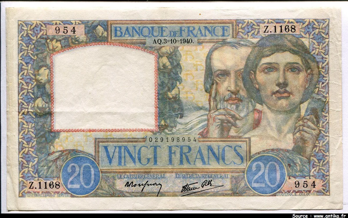 20 FRANCS SCIENCE & TRAVAIL - Type 1940