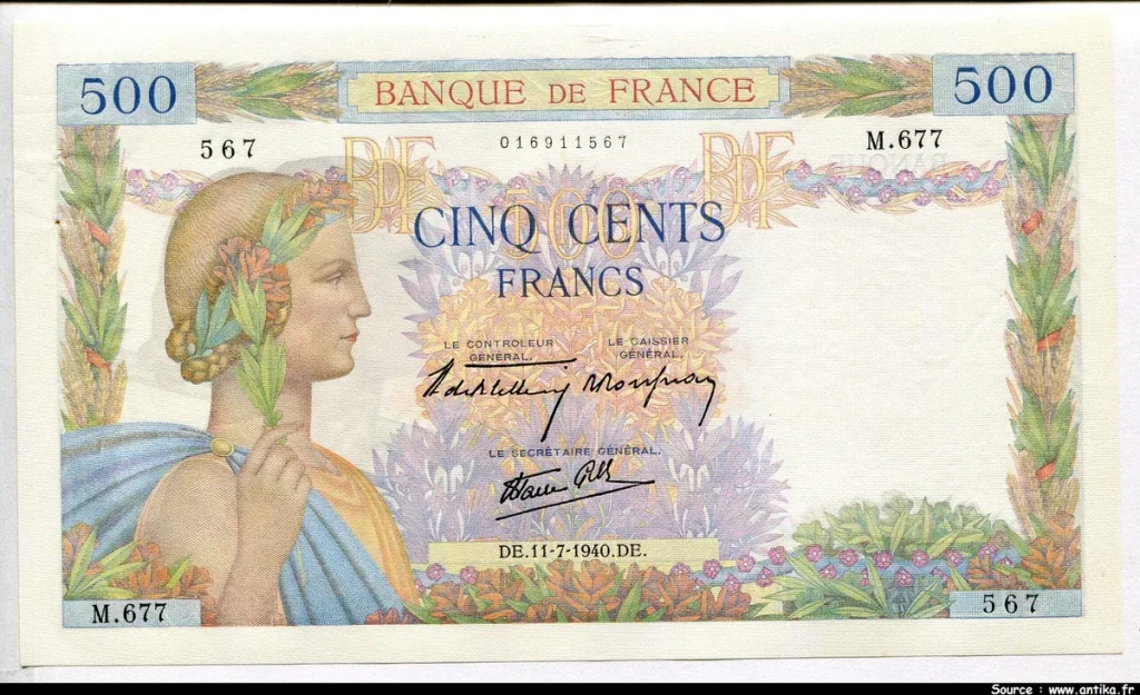 500 FRANCS LA PAIX - Type 1939