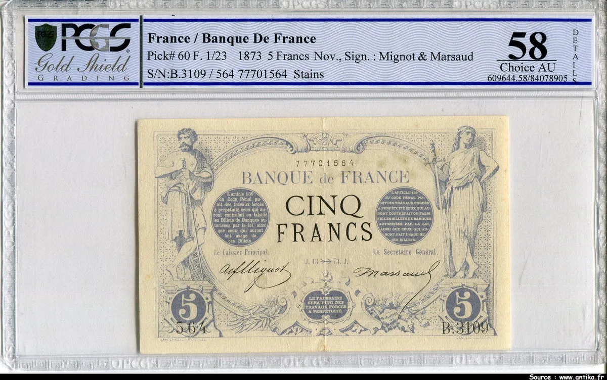 5 FRANCS NOIR - Type 1871