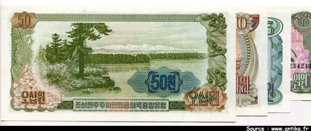 Lot de 4 Billets 1-5-10-50 Won