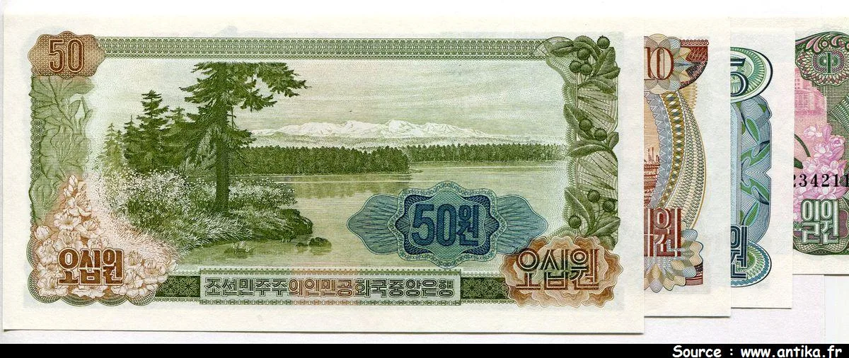 Lot de 4 Billets 1-5-10-50 Won