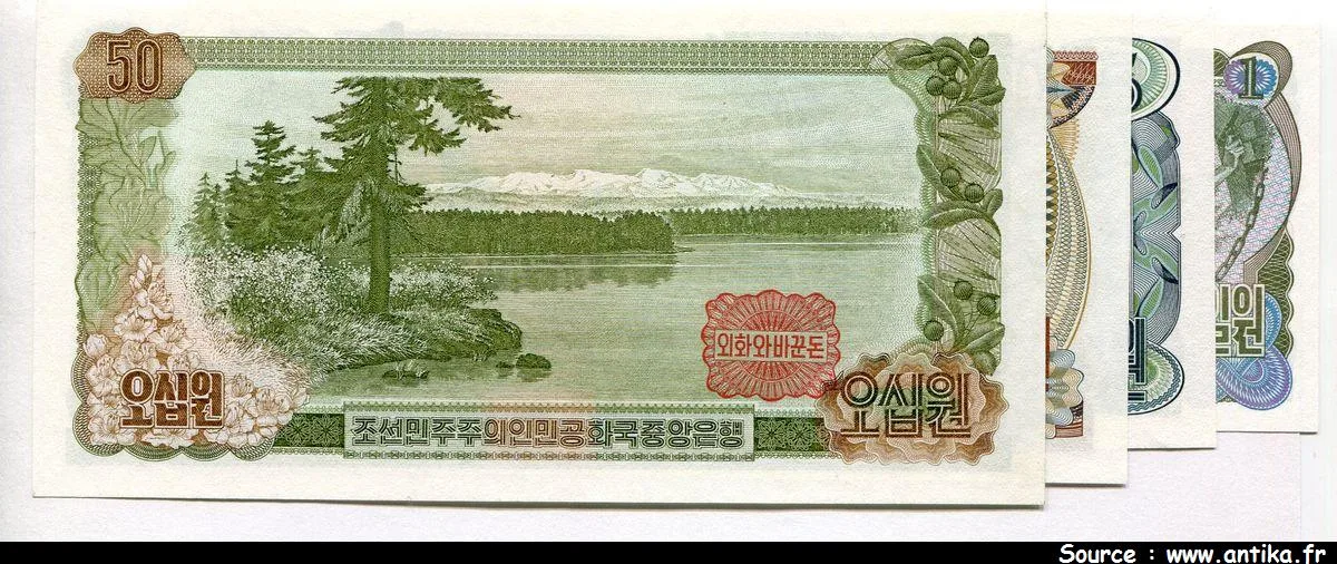 Lot de 4 Billets 1-5-10-50 Won * *