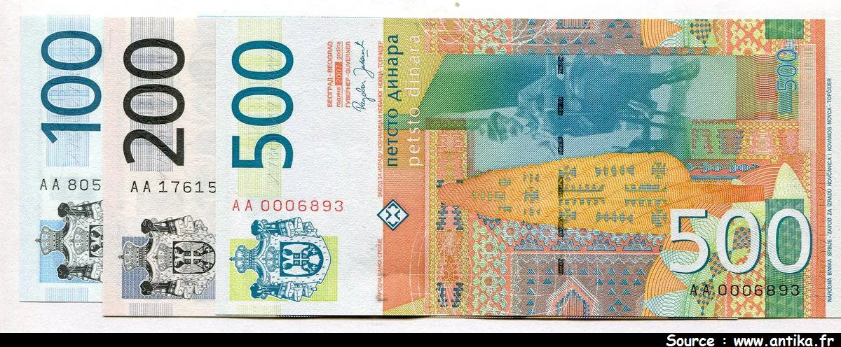 Lot de 3 Billets 100-200-500 Dinara
