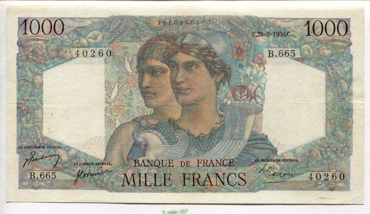 1000 FRANCS MINERVE & HERCULE - Type 1945