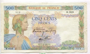 500 FRANCS LA PAIX - Type 1939