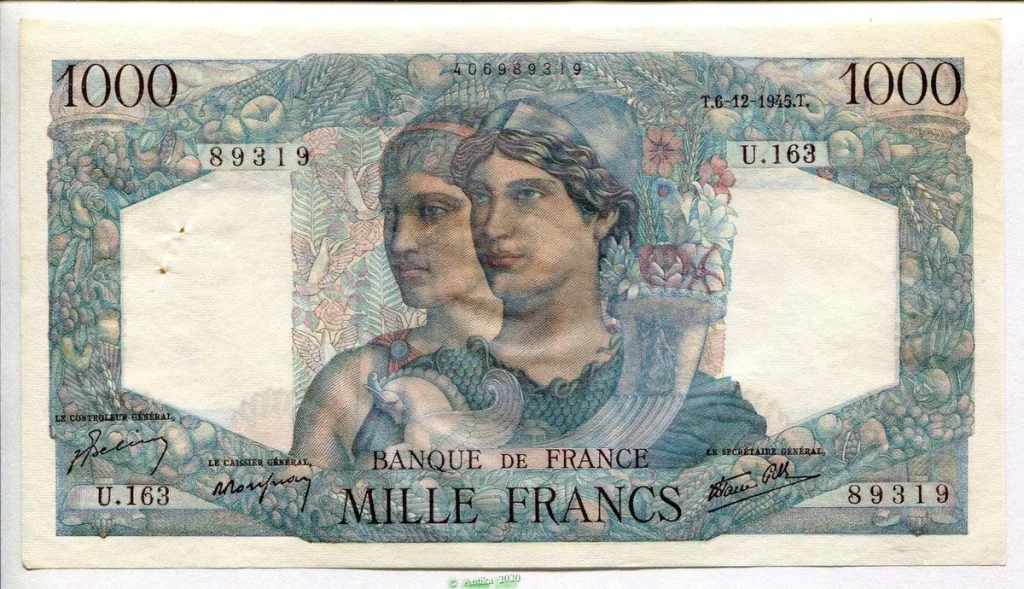 1000 FRANCS MINERVE & HERCULE - Type 1945