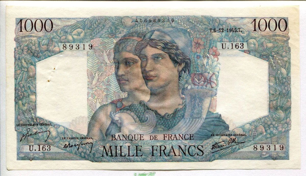 1000 FRANCS MINERVE & HERCULE - Type 1945
