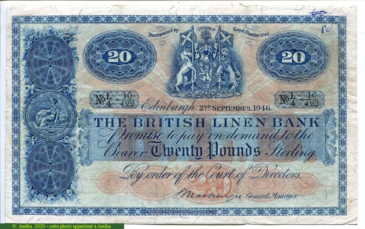 20 Pounds Armoirie The British Linen Bank RARE